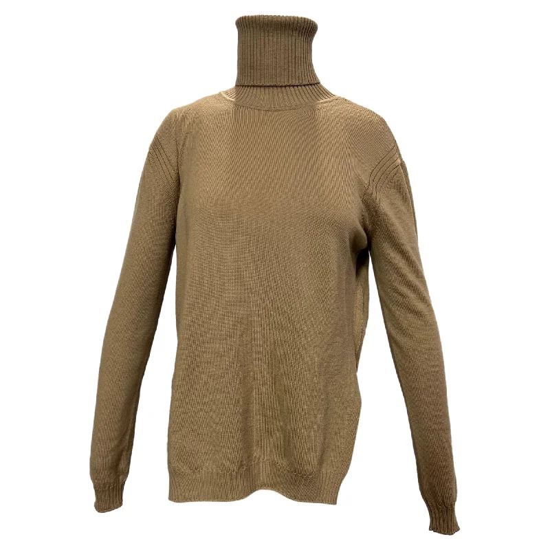 Split - Hem Women's Linen Blend Sweaters for SpringN21 Turtleneck Long Sleeve Sweater in Brown Wool