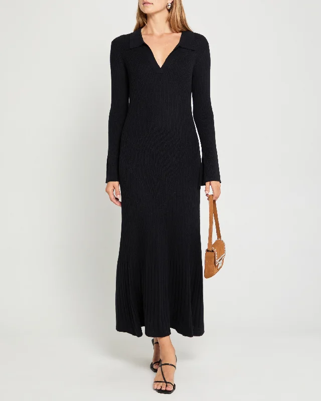 V - Neck Women's Ribbed Wool Sweaters for FallNicole Knit Dress