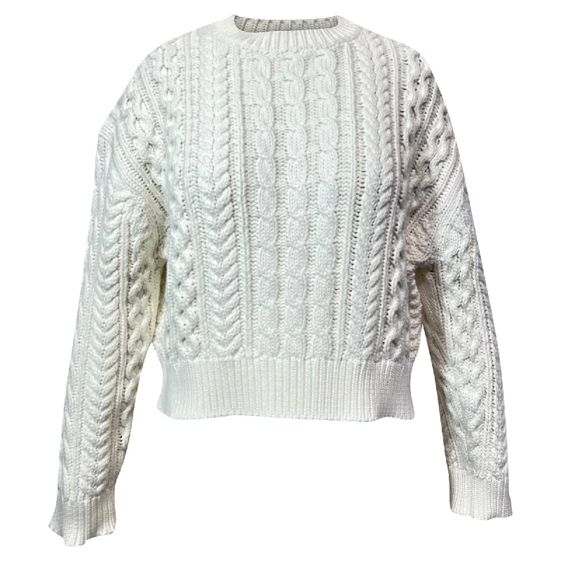 Plus Size Women's Oversized Chunky Knit SweatersNili Lotan Rory Cable-Knitted Crewneck Sweater in White Cotton Plus Size Women's Oversized Chunky Knit SweatersNili Lotan Rory Cable-Knitted Crewneck Sweater in White Cotton