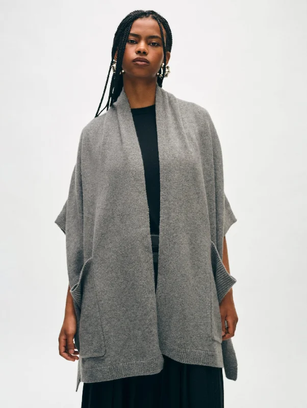 Sleeveless Women's Silk - Trimmed Sweaters for SummerOPEN PONCHO