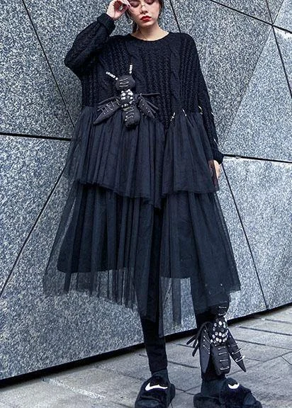 Plus Size Women's Turtleneck Sweater Dresses with Side SlitsOversized black Sweater Vintage o neck Three-dimensional decoration Big spring sweater dresses Plus Size Women's Turtleneck Sweater Dresses with Side SlitsOversized black Sweater Vintage o neck Three-dimensional decoration Big spring sweater dresses