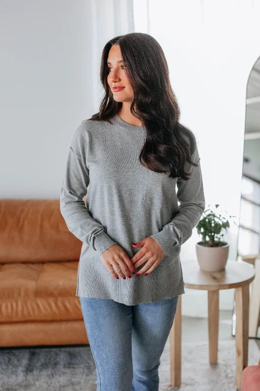 Plus Size Women's Ruffled Hem Sweaters in Floral PrintsPaula Sweater - Heather Grey