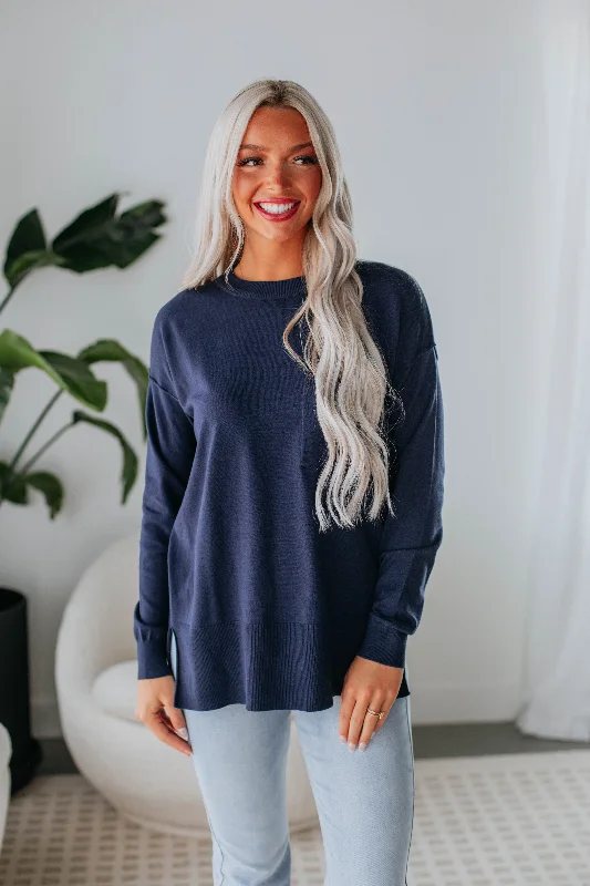 Short Sleeve Women's Cotton Blend Sweaters in Pastel ColorsPaula Sweater - Midnight