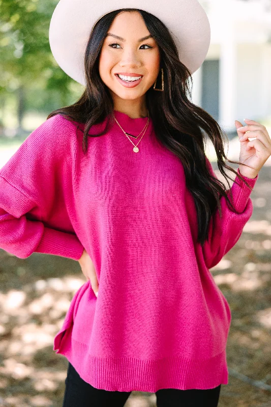 Plus Size Women's Oversized Chunky Knit SweatersPerfectly You Magenta Pink Mock Neck Sweater Plus Size Women's Oversized Chunky Knit SweatersPerfectly You Magenta Pink Mock Neck Sweater