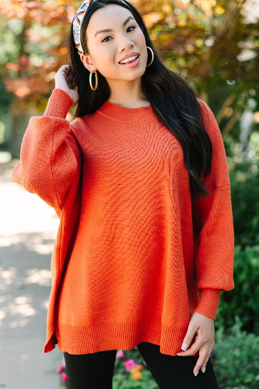 Plus Size Women's Embroidered Sweaters in Ethnic StylesPerfectly You Rust Orange Mock Neck Sweater Plus Size Women's Embroidered Sweaters in Ethnic StylesPerfectly You Rust Orange Mock Neck Sweater