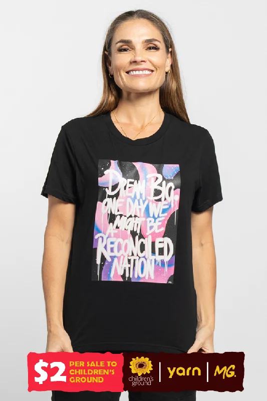 Striped Women T Shirt in a Classic PatternReconciled Nation (Purple) Black Cotton Crew Neck Women’s T-Shirt
