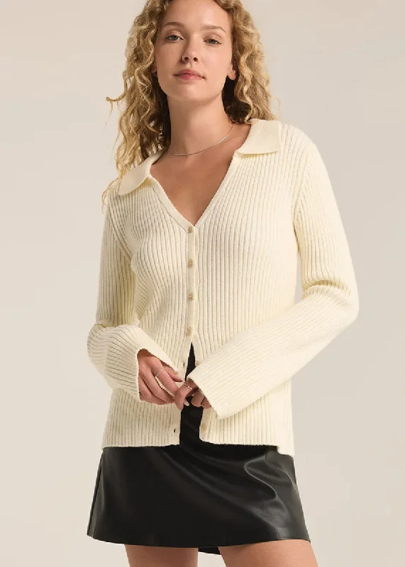 Plus Size Women's Oversized Chunky Knit SweatersRina Button-Up Sweater - Sea Salt