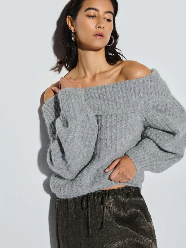 Plus Size Women's Side - Slit Sweaters in Bold SolidsSERENA OFF SHOULDER SWEATER