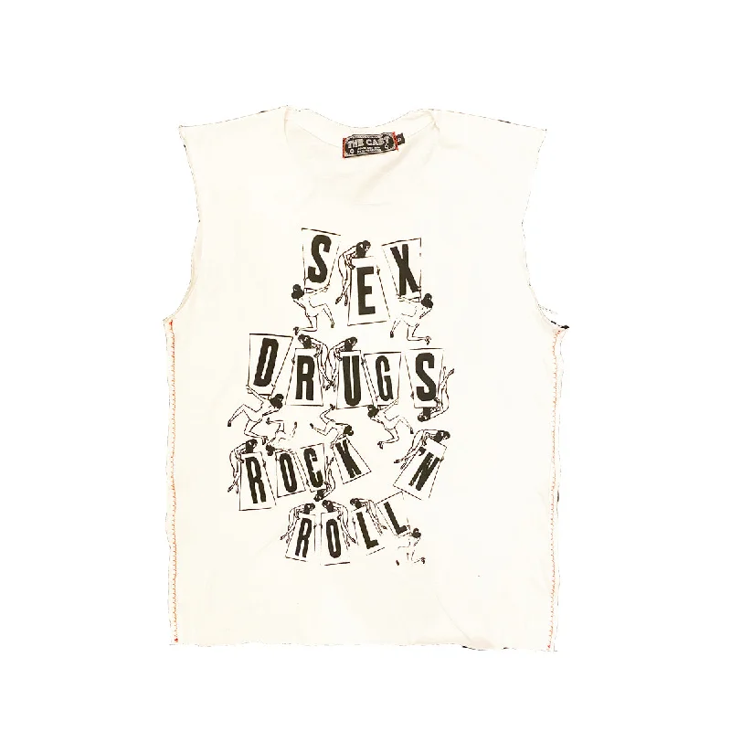Sequined Women T Shirt for a Sparkly Night OutSEX DRUGS ROCK N ROLL (CUT UP)