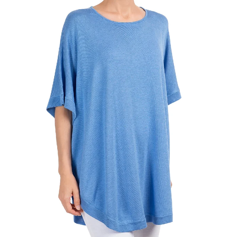 High - Low Hem Women's Cashmere - Blended SweatersSilk Viscose Shawl in French Blue