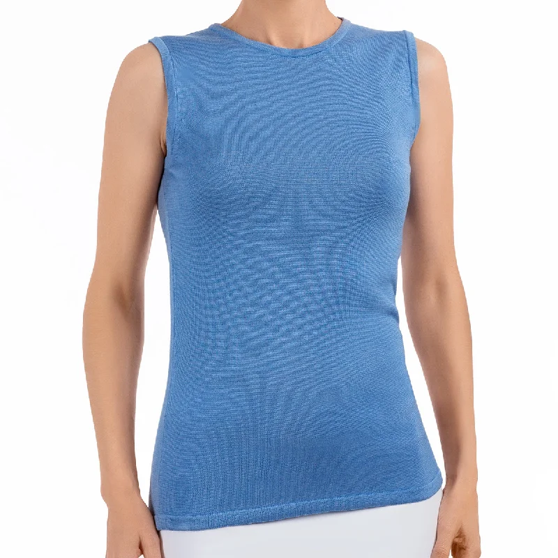 Plus Size Women's Ruffled Hem Sweaters in Floral PrintsSilk Viscose Tank in French Blue Plus Size Women's Ruffled Hem Sweaters in Floral PrintsSilk Viscose Tank in French Blue