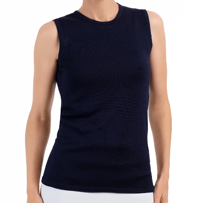 Plus Size Women's Embroidered Sweaters in Ethnic StylesSilk Viscose Tank in Navy