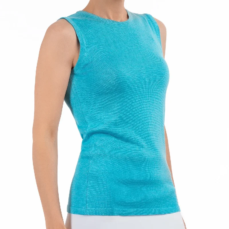 Plus Size Women's Side - Slit Sweaters in Bold SolidsSilk Viscose Tank in Turquoise
