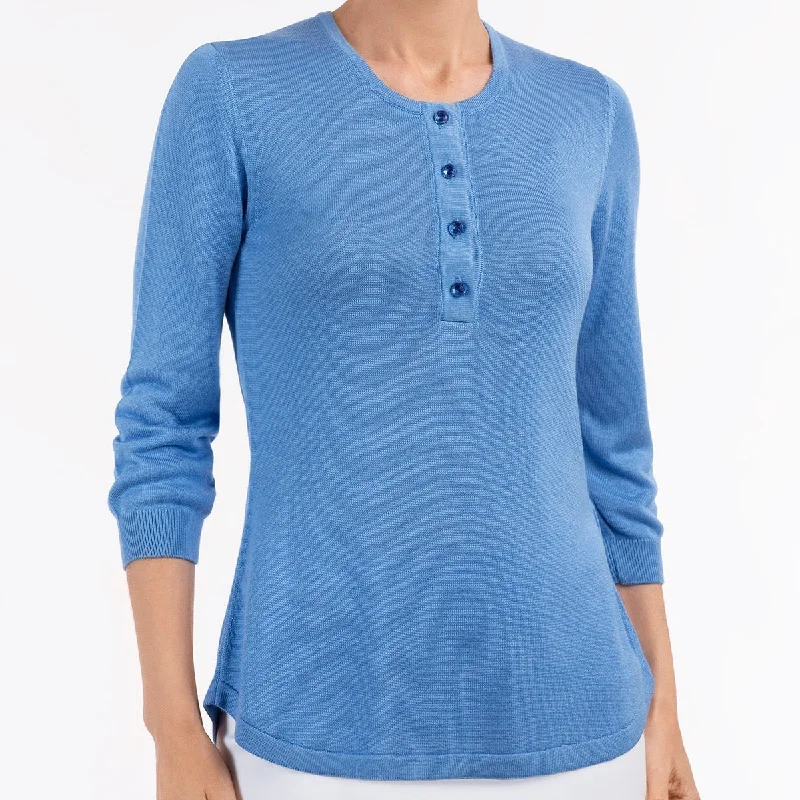Women's Long Sleeve Turtleneck Cashmere SweatersSilk Viscose Tunic in French Blue