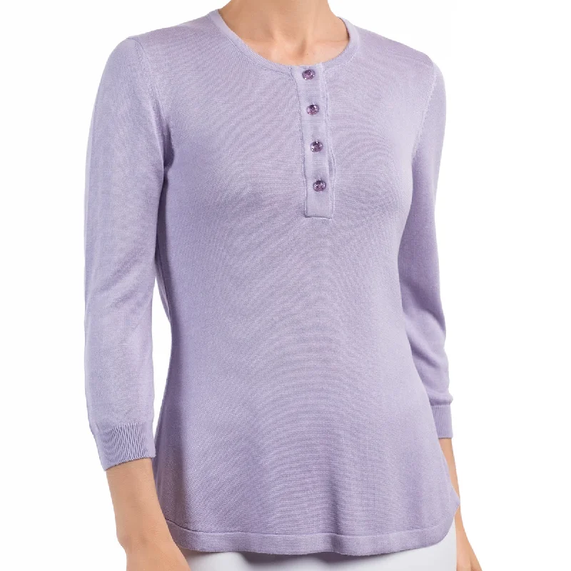 Split - Hem Women's Linen Blend Sweaters for SpringSilk Viscose Tunic in Lavender