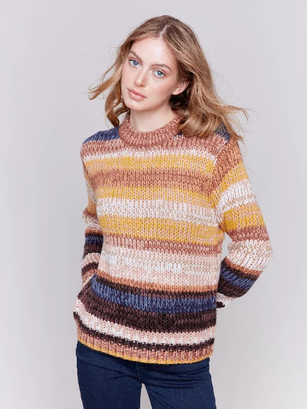 Split - Hem Women's Linen Blend Sweaters for SpringSpace Dye Yarn Sweater - Amber