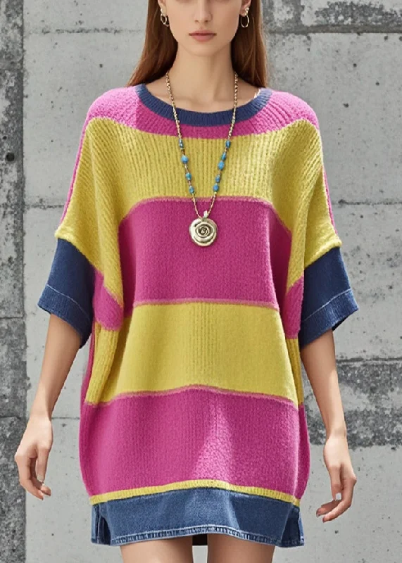 V - Neck Women's Ribbed Sweater Dresses with Belt for a Defined WaistStylish Multicolor Oversized Patchwork Denim Sweater Dress Short Sleeve V - Neck Women's Ribbed Sweater Dresses with Belt for a Defined WaistStylish Multicolor Oversized Patchwork Denim Sweater Dress Short Sleeve