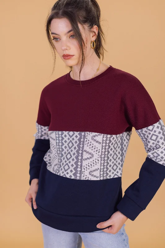 Women's Long Sleeve Turtleneck Cashmere SweatersSweater Mia Burgundy Blue Geo