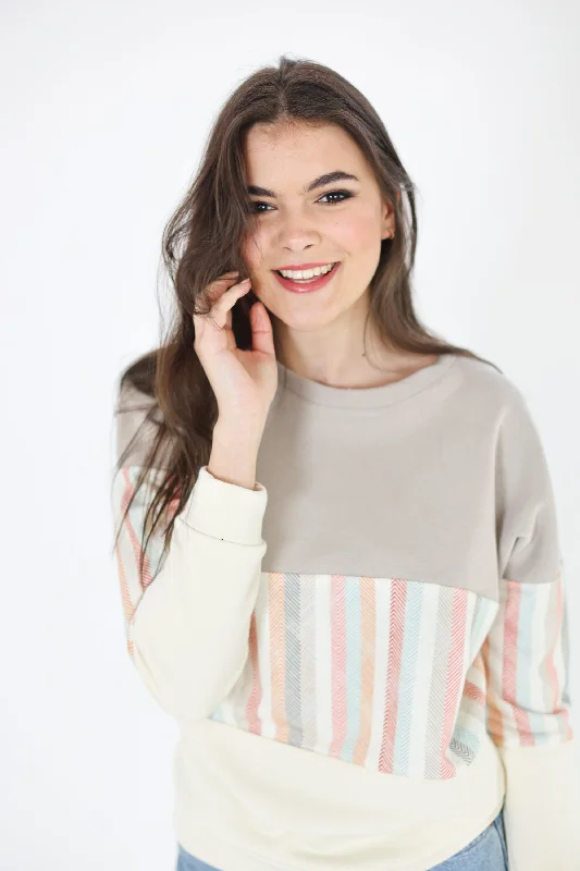 Boat Neck Women's Merino Wool Sweaters in Neutral ShadesSweater Mia Mocha Candy Stripes Boat Neck Women's Merino Wool Sweaters in Neutral ShadesSweater Mia Mocha Candy Stripes