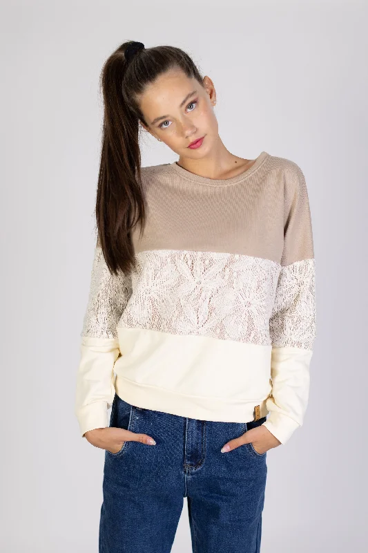 Plus Size Women's Side - Slit Sweaters in Bold SolidsSweater Mia Mocha Lace