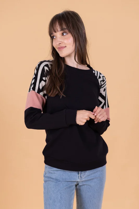 Hooded Women's Fleece - Lined Sweaters for WinterSweater Sharon Black Aztec Pink