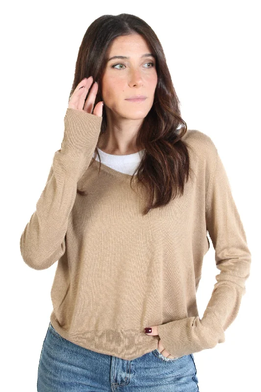 Plus Size Women's Oversized Chunky Knit SweatersCamel V-neck Sweater