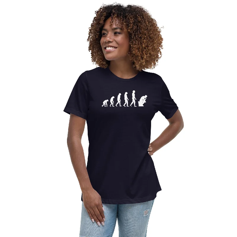 Distressed Women T Shirt with a Laid - Back AestheticThe Thinker Evolution - Women's T-Shirt Distressed Women T Shirt with a Laid - Back AestheticThe Thinker Evolution - Women's T-Shirt