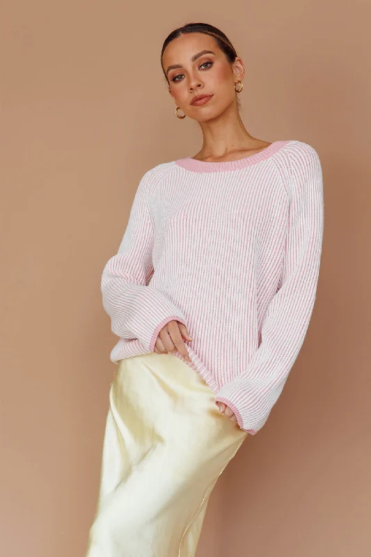 Plus Size Women's Asymmetric Hem Sweater Dresses in Modern DesignsTrafalgur Ribbed Knit Sweater Pink Plus Size Women's Asymmetric Hem Sweater Dresses in Modern DesignsTrafalgur Ribbed Knit Sweater Pink