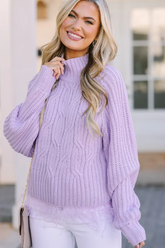 Tie - Front Women's Lambswool Sweaters in Pastel HuesWhat's Going On Lavendar Purple Feather Trim Sweater Tie - Front Women's Lambswool Sweaters in Pastel HuesWhat's Going On Lavendar Purple Feather Trim Sweater