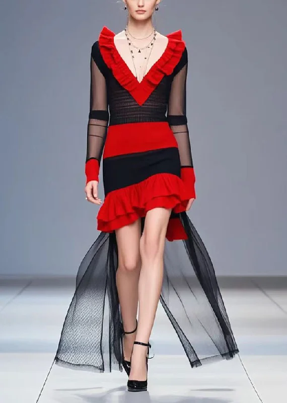 Plus Size Women's Asymmetric Hem Sweater Dresses in Modern DesignsWomen Colorblock Heart-shaped Neck Patchwork Tulle Knitted Dress Fall Plus Size Women's Asymmetric Hem Sweater Dresses in Modern DesignsWomen Colorblock Heart-shaped Neck Patchwork Tulle Knitted Dress Fall