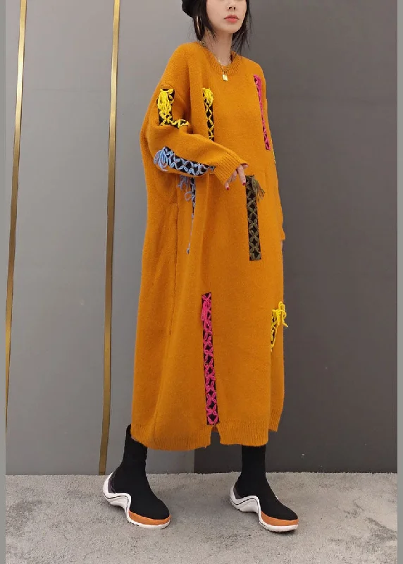 Mock Neck Women's Angora Blend Sweater Dresses in Solid ColorsWomen Yellow O-Neck Patchwork Knit long Dresses Long Sleeve Mock Neck Women's Angora Blend Sweater Dresses in Solid ColorsWomen Yellow O-Neck Patchwork Knit long Dresses Long Sleeve