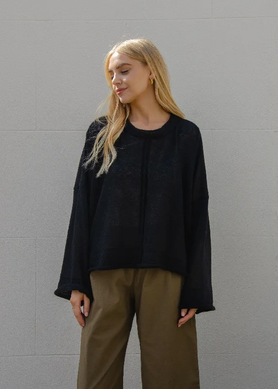 Mock Neck Women's Alpaca Wool Sweaters in Earth TonesAlex Crop Sweater | Black