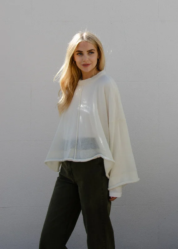 High - Low Hem Women's Cashmere - Blended SweatersAlex Crop Sweater | Chalk White