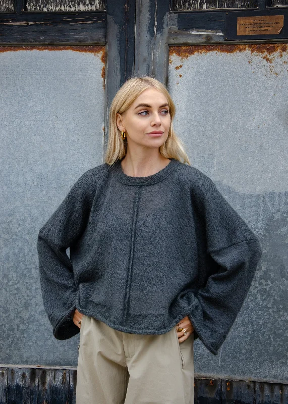 Short Sleeve Women's Cotton Blend Sweaters in Pastel ColorsAlex Crop Sweater | Slate Grey Short Sleeve Women's Cotton Blend Sweaters in Pastel ColorsAlex Crop Sweater | Slate Grey