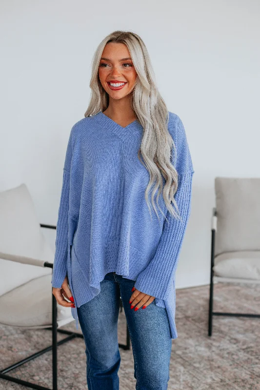 Plus Size Women's Side - Slit Sweaters in Bold SolidsWynston Oversized Sweater - Cornflower Blue Plus Size Women's Side - Slit Sweaters in Bold SolidsWynston Oversized Sweater - Cornflower Blue