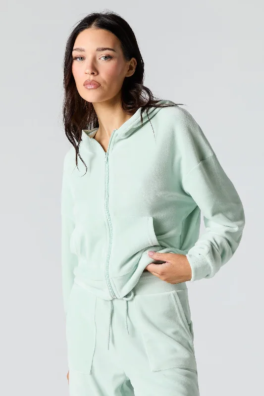 Women's sherpa - lined hoodie for extreme cold weather outdoor activitiesVelour Zip-Up Hoodie Women's sherpa - lined hoodie for extreme cold weather outdoor activitiesVelour Zip-Up Hoodie
