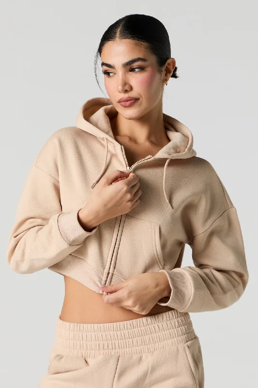 Women's crew - neck sweatshirt in a heather gray shade for a classic and versatile optionActive Cropped Zip-Up Fleece Hoodie Women's crew - neck sweatshirt in a heather gray shade for a classic and versatile optionActive Cropped Zip-Up Fleece Hoodie