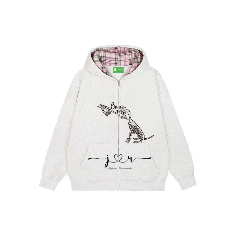 Women's hoodie with a detachable hood for customizable stylingAG American Street Skeleton Hand With Dog Hoodie Women's hoodie with a detachable hood for customizable stylingAG American Street Skeleton Hand With Dog Hoodie