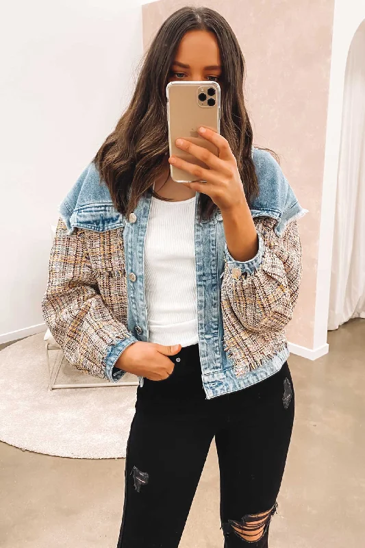 Women's military - style jackets with epaulets for a tough and fashionable appearanceAzarliah Denim Jacket Blue Multi Women's military - style jackets with epaulets for a tough and fashionable appearanceAzarliah Denim Jacket Blue Multi