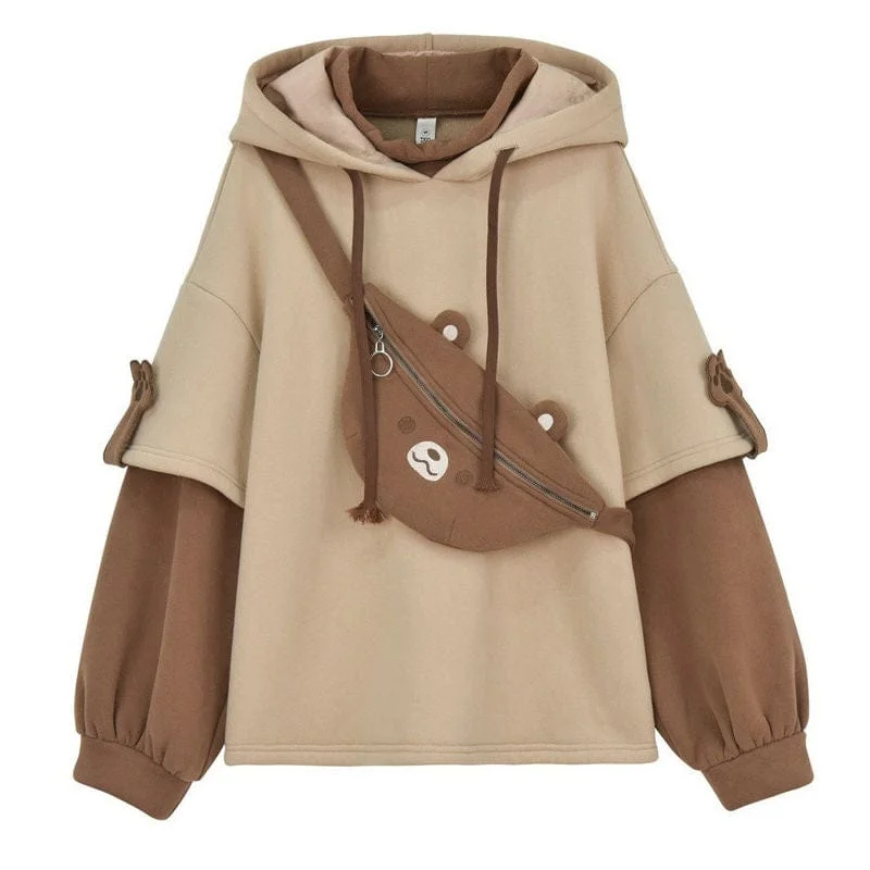 Women's sherpa - lined hoodie for extreme cold weather outdoor activitiesBear Bag Kawaii Hoodie Women's sherpa - lined hoodie for extreme cold weather outdoor activitiesBear Bag Kawaii Hoodie