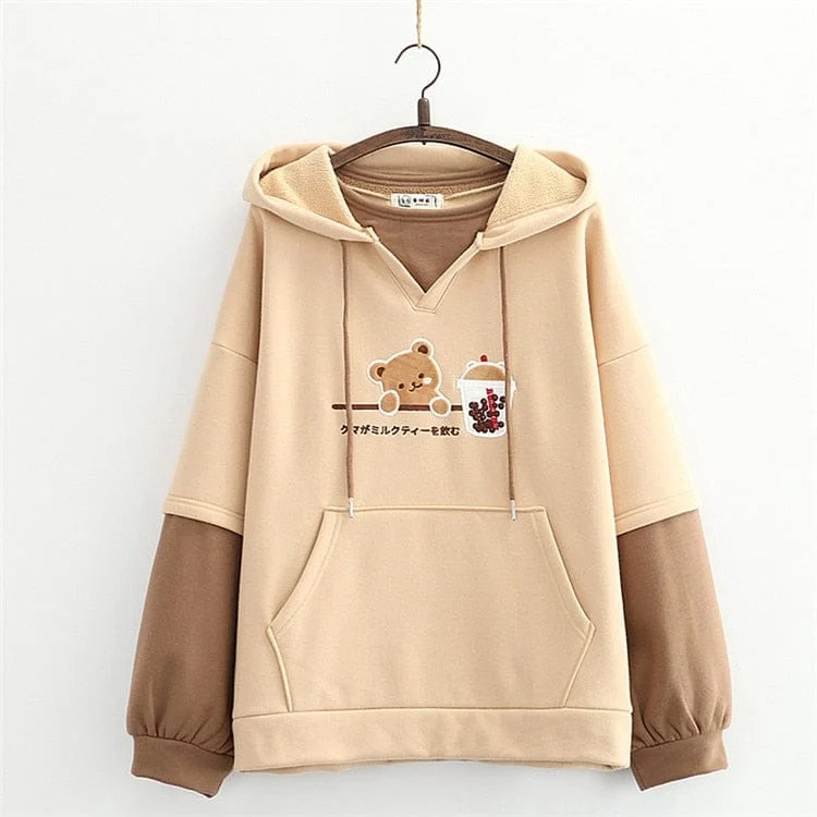 Women's pullover hoodie with a side slit for a modern and relaxed fitBoba Tea Bear Chocolate Hoodie Women's pullover hoodie with a side slit for a modern and relaxed fitBoba Tea Bear Chocolate Hoodie