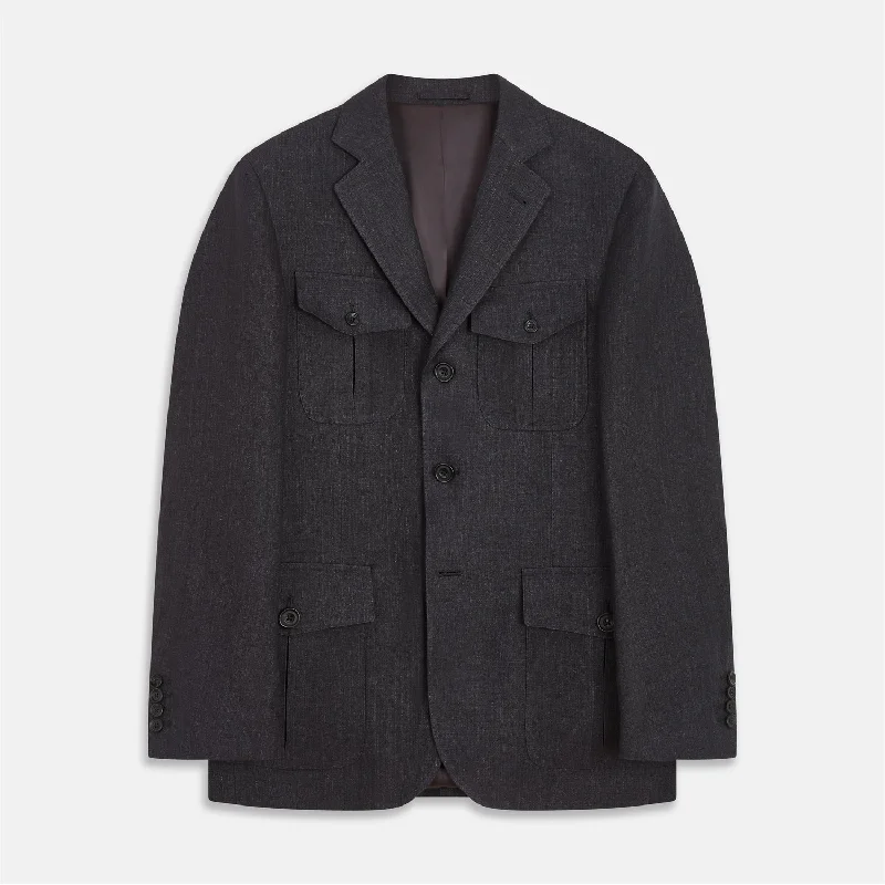 Women's cropped leather jackets with a fringe detail for a western - inspired outfitCharcoal Linen Safari Byron Jacket Women's cropped leather jackets with a fringe detail for a western - inspired outfitCharcoal Linen Safari Byron Jacket