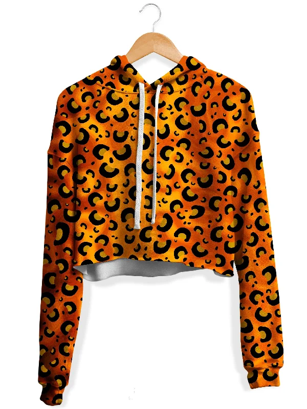 Women's fleece - lined hoodie with thumbholes for warmth in winterCheetah Print Fleece Crop Hoodie