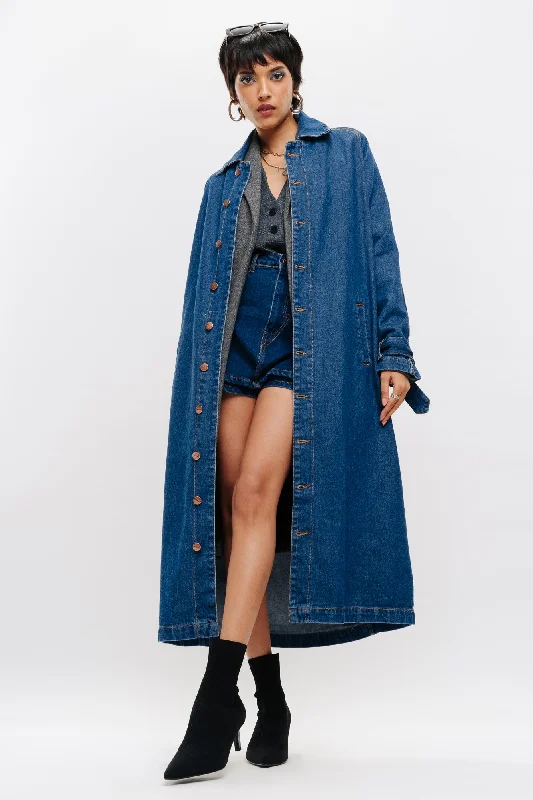 Women's faux fur - trimmed denim jackets for a trendy and cozy styleClassic Denim Trench Coat Women's faux fur - trimmed denim jackets for a trendy and cozy styleClassic Denim Trench Coat