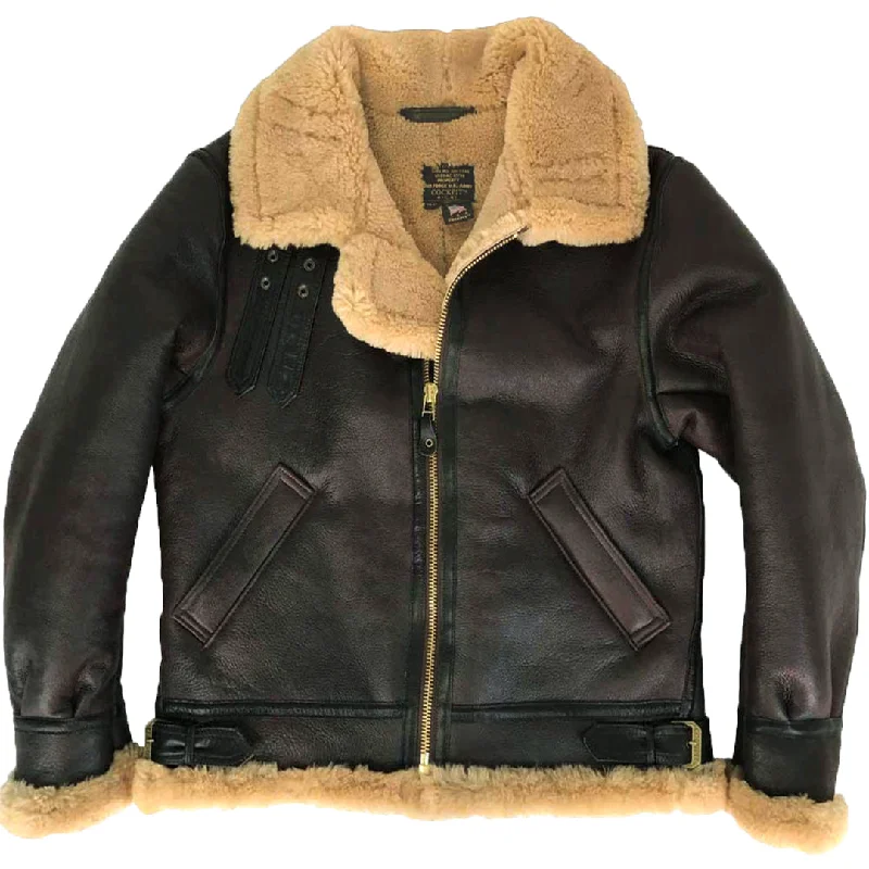 Women's quilted puffer jackets in a cropped silhouette for a modern twistCockpit USA Mens Spitfire B-3 Sheepskin Bomber Jacket