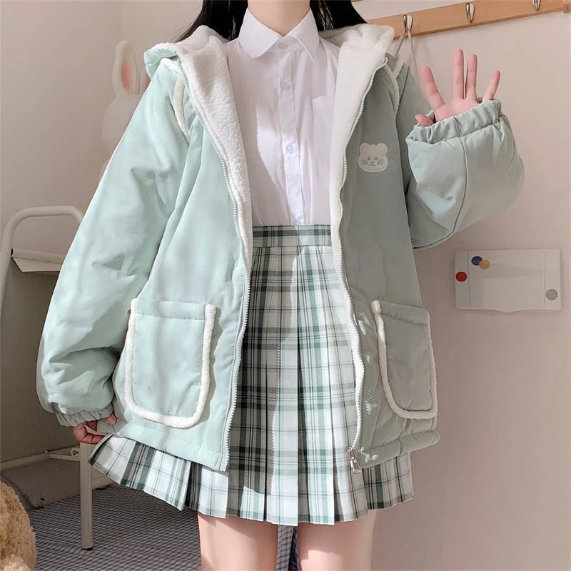 Women's hoodie with a glittery print for a glamorous and sparkly appearanceCute Bear Kawaii Hoodie Zipper Coat Women's hoodie with a glittery print for a glamorous and sparkly appearanceCute Bear Kawaii Hoodie Zipper Coat