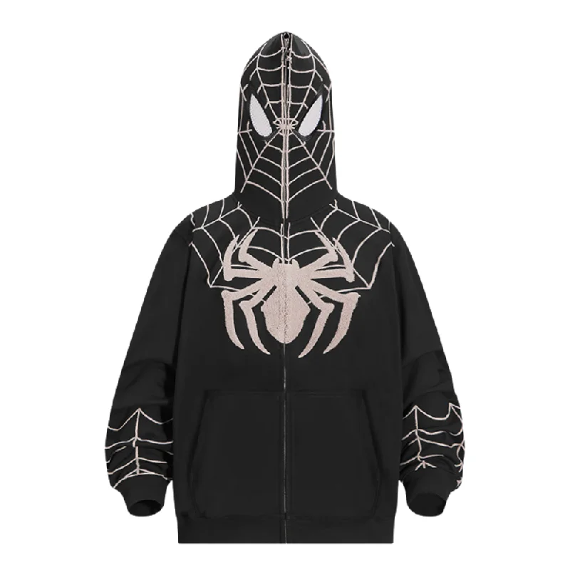 Women's hoodie with a kangaroo pocket and a pom - pom drawstring for added charmDark Spider-Man Embroidered Hoodie Women's hoodie with a kangaroo pocket and a pom - pom drawstring for added charmDark Spider-Man Embroidered Hoodie