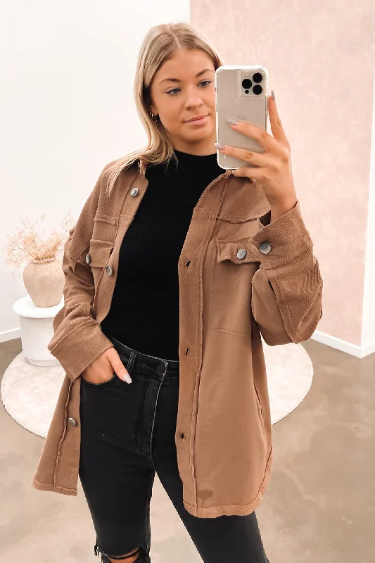 Women's double - breasted tweed jackets in classic colors for a sophisticated office lookDreamer Shacket Tan Women's double - breasted tweed jackets in classic colors for a sophisticated office lookDreamer Shacket Tan
