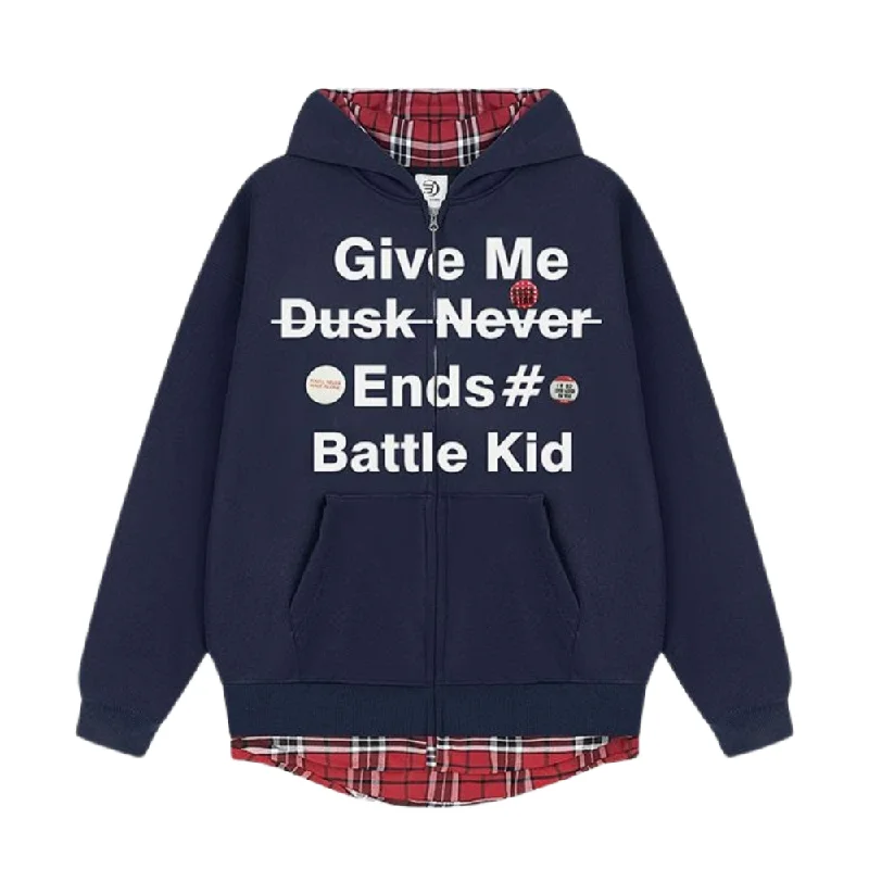 Women's cropped sweatshirt with a slogan graphic for a fun and expressive look"Dusk Never Ends" Plaid Lining Hoodie Women's cropped sweatshirt with a slogan graphic for a fun and expressive look"Dusk Never Ends" Plaid Lining Hoodie