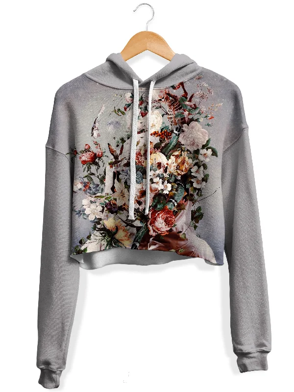 Women's cropped sweatshirt with a lace - trimmed hem for a romantic lookFloral Space Fleece Crop Hoodie Women's cropped sweatshirt with a lace - trimmed hem for a romantic lookFloral Space Fleece Crop Hoodie